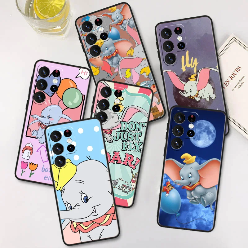 

Cute Animation Dumbo Phone Case For Samsung Galaxy S23 S22 S21 S20 FE Ultra S10e S10 S9 S8 Plus Lite Black Cover