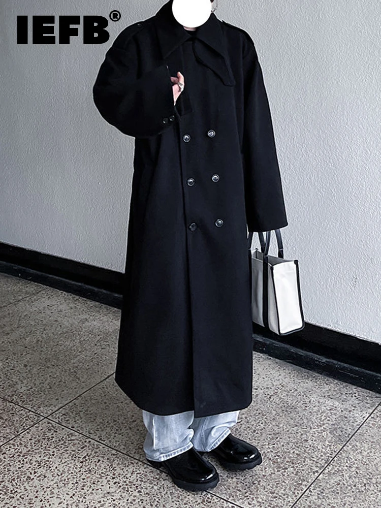 

IEFB New Men Trench Wool Long Coat Korean Fashion 2022 Autumn Single Breasted Long Sleeve Temperament Male Tops 9A5002