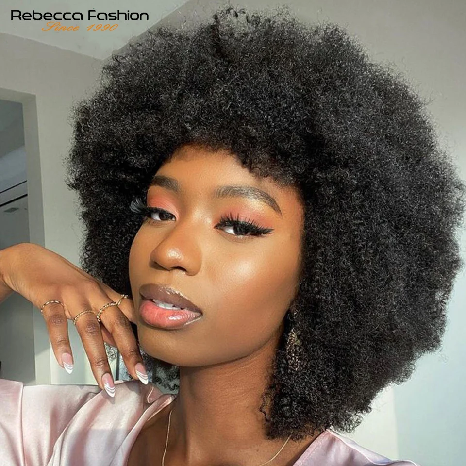 Rebecca Afro Kinky Curly Wig For Black Women Remy Brazilian Human Hair Short Sassy Human Hair Wigs Natural Brown Burgundy Allure