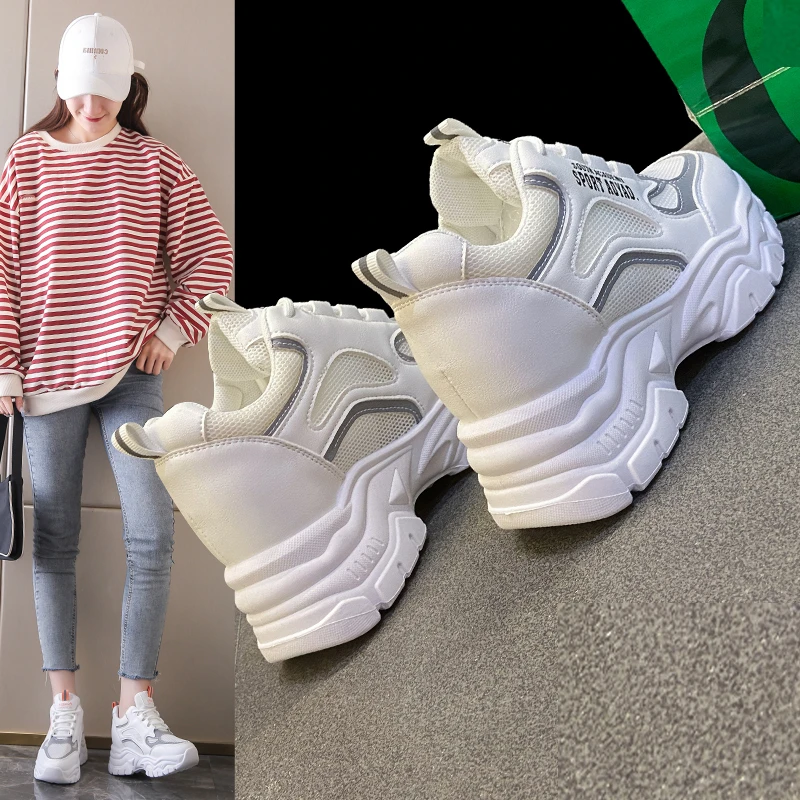 2023 Hidden High Heels Women's Sports Shoes Breathable Mesh Platform Sports Shoes Women's Mix and Match Elevated Casual Shoes