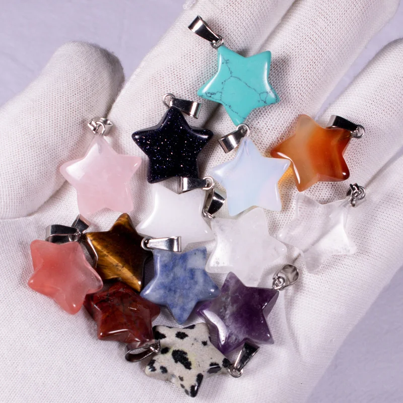 

1 шт., пятиконечная звезда, натуральные кристаллы 20 х6 мм, камни, декоративные драгоценные камни, ожерелья для подвесок, кварцевый подарок для...