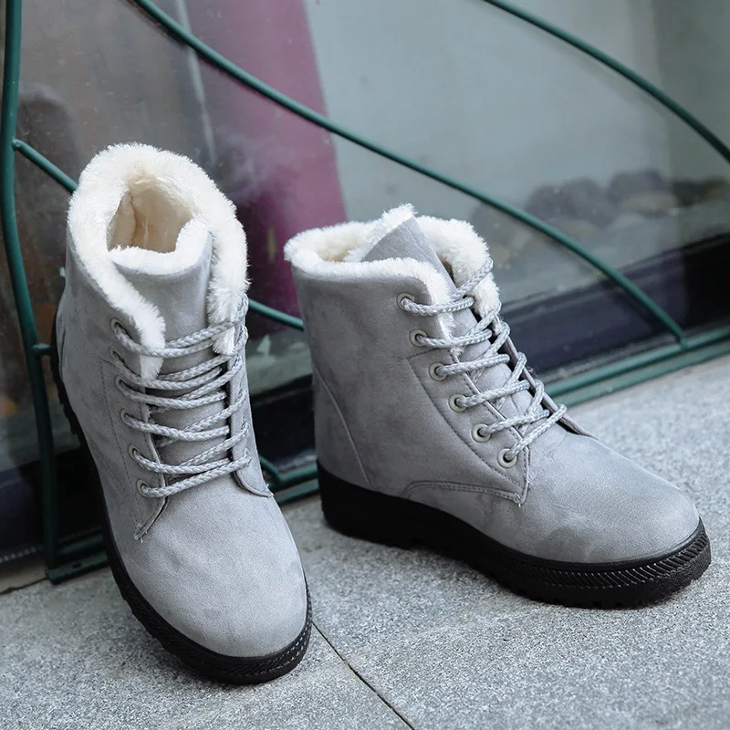 Winter Snow Boots Women's Short Boots Fashion Flat Heel Thick Short Tube Cotton Shoes Warm Non-slip Large Size Women's Shoes