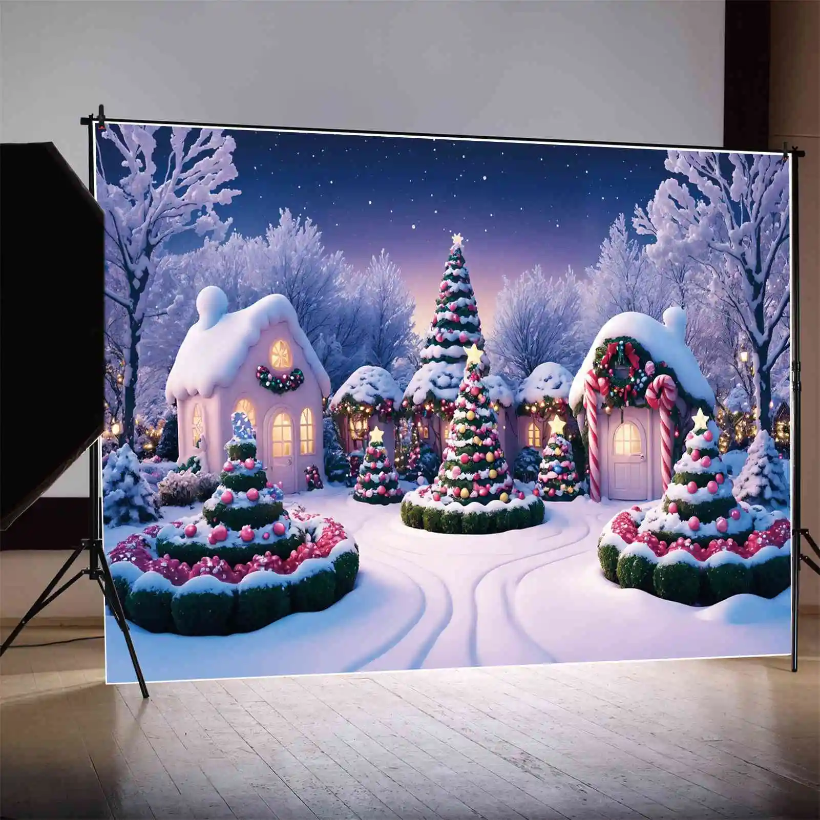 

MOON.QG Photography Backdrop Baby Christmas Red Ball Golden Star Photo Background Custom Snow Floor Nebula Sky Photoshoot Props