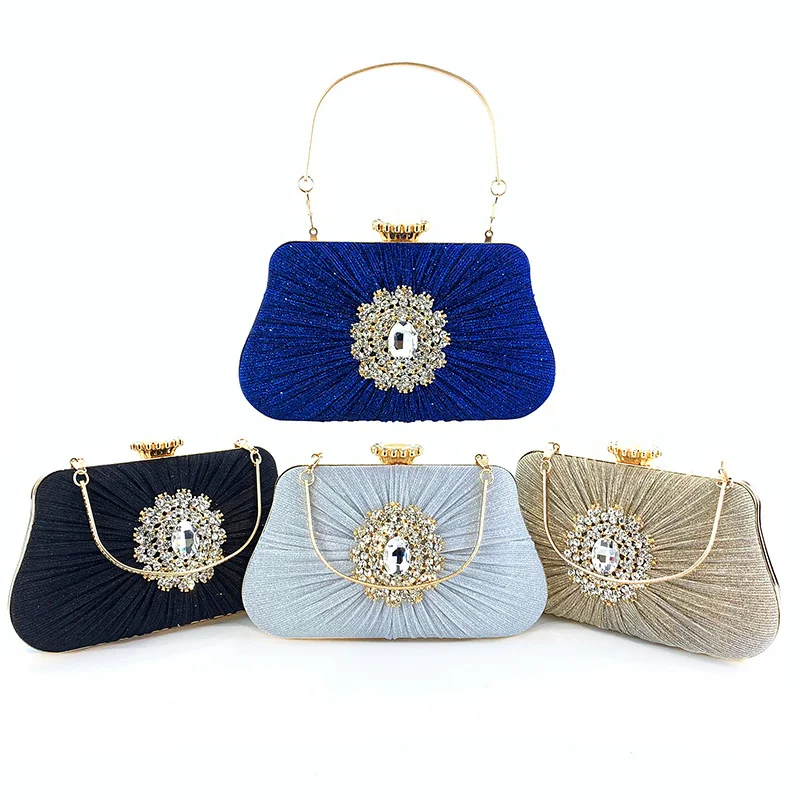 

Luxury Designer Women's Crossbody Bag 2023 Shopper Fashion Pleated Rhinestone Flowers Chain Clutch Bag Evening Party