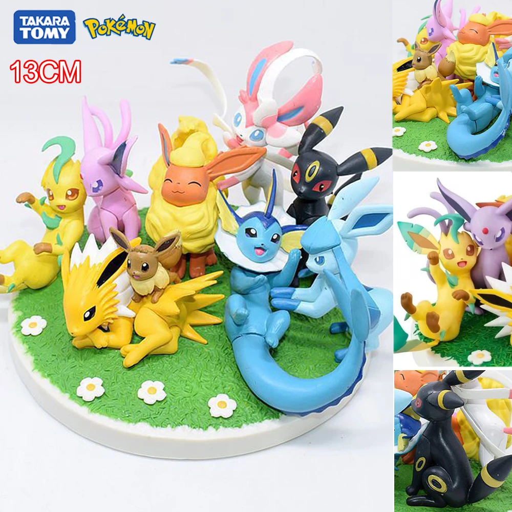 Anime Pokemon Let’s Go Eevee Evolution Action Figure Scene 9 Evolutionary forms 13CM Model PVC Toys for Children Birthday Gift