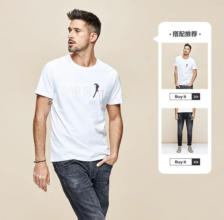 

S9679 Men's short sleeve t-shirt men's cotton round neck letter embroidery half sleeve T-shirt .