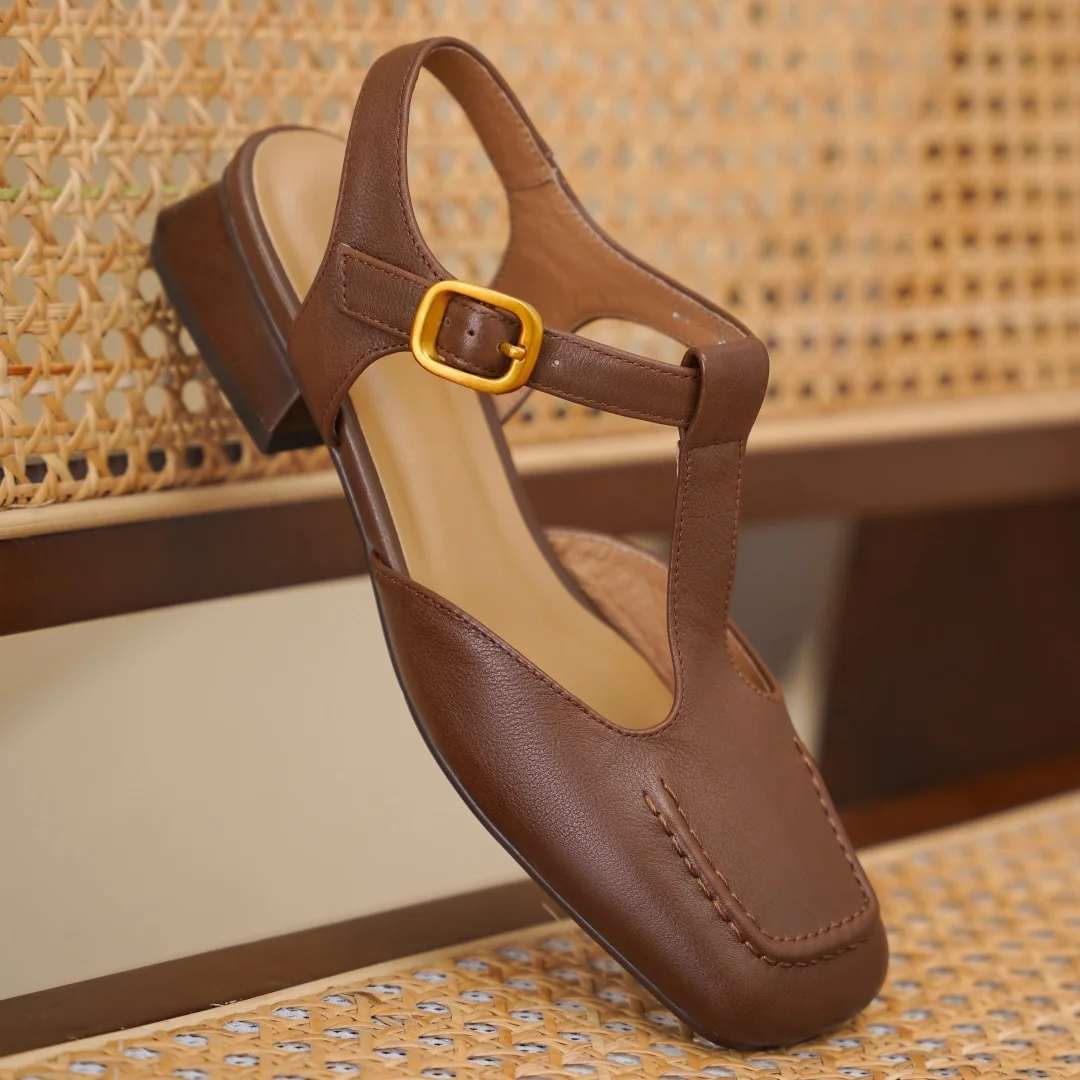 Женская летняя обувь размера плюс 34-42 из коровьей кожи с Т-образным ремешком