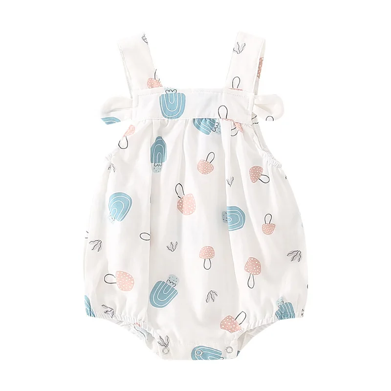 

Комбинезон для младенцев без рукавов, тонкая сеточка с треугольными сумочками и разбитыми цветами, Одежда для новорожденных, лето