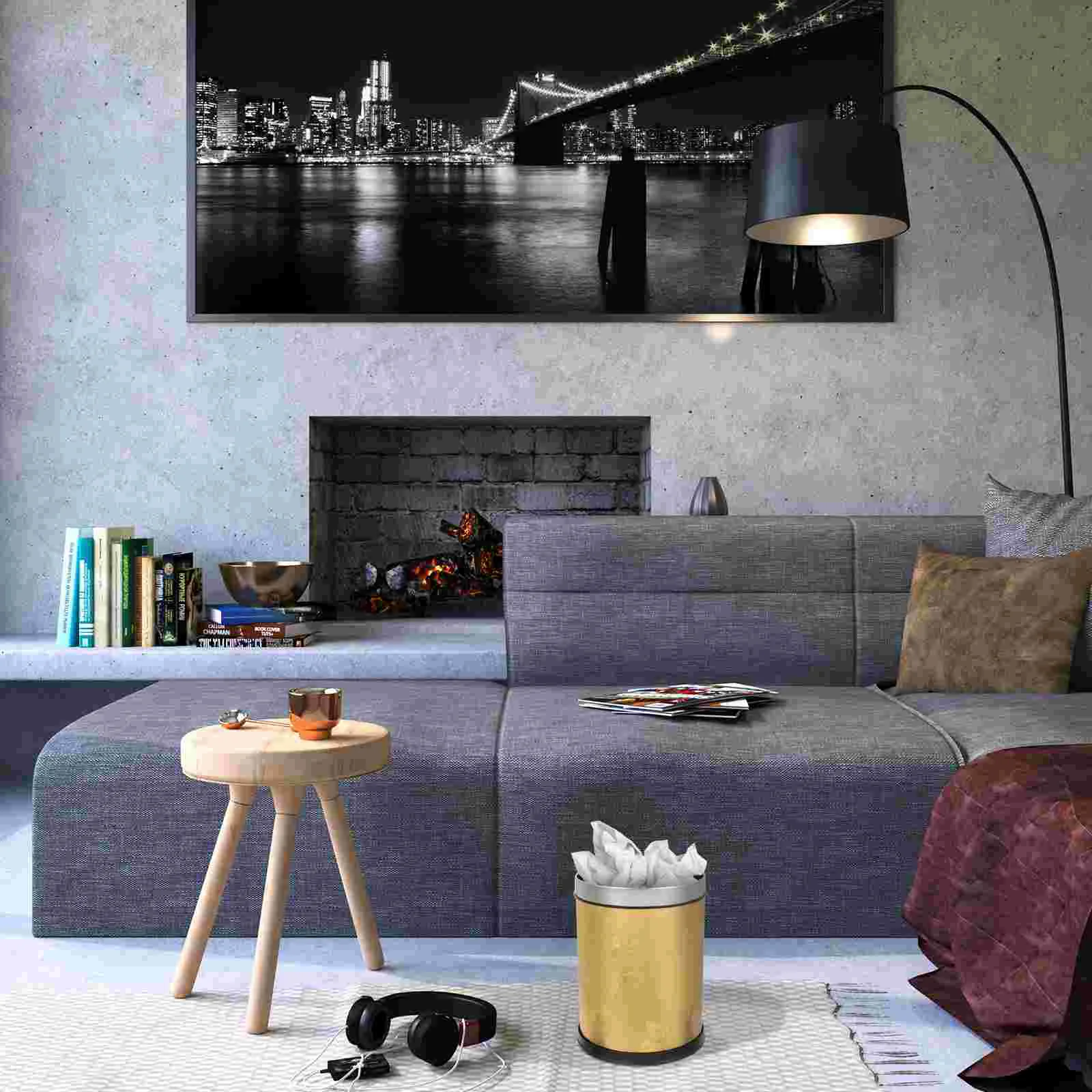 

Trash Can Garbage Bin Waste Container Kitchen Basket Bathroom Office Round Bedroom Goldrubbish Paper Desk Home Decorative Small