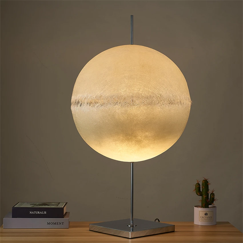 

Round ball white moon table lamps designer art living room bedroom bedside hotel study tabletop decoration lampstand desk lights