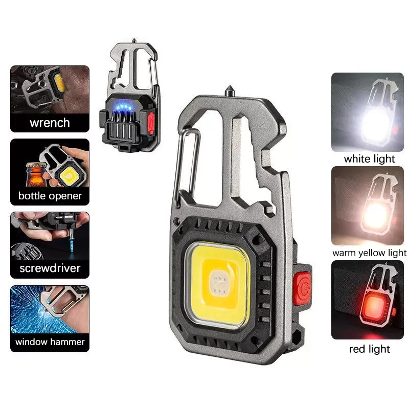 Camping Work Light Bolt Driver COB Keychain Flashlight Screwdriver Emergency Window Hammer Bottle Opener Outdoor Lighting Light