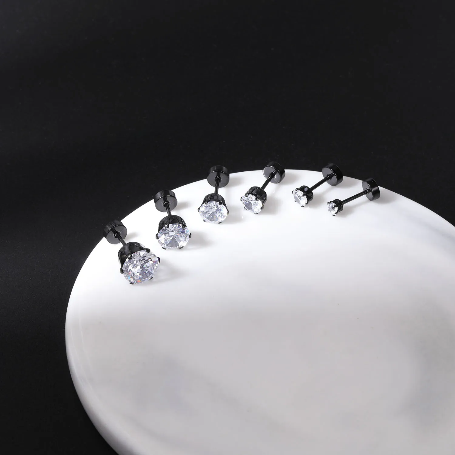 ZEMO 1 шт. 20 г серьги-гвоздики из нержавеющей стали 3/4/5/6/7/8 мм с цирконом черный