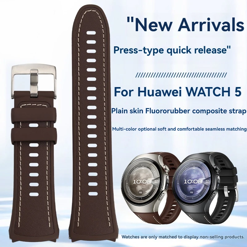 Фото Спортивный кожаный ремешок для Huawei Watch 5, 46 мм, сменный ремешок, браслет из фторкаучука, Huawei Watch 5, 42 мм, женский ремешок для часов №1