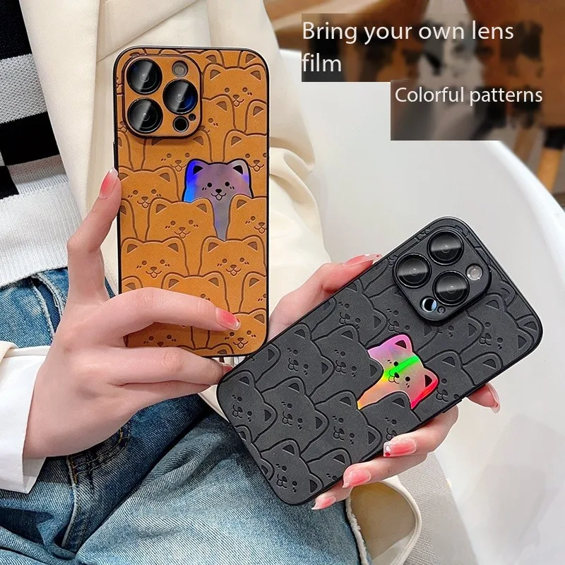 Loute Cartoon Bear Leather Cover for iphone 14 13 12 11 Pro Max Plus Luxury Textured TPU Shockproof Soft Phone Case