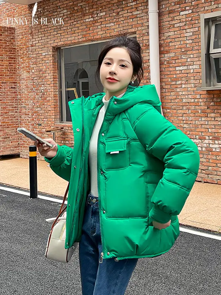 PinkyIsBlack 2022 Women Winter Puffer Parka Hooded Female Warm Thicken Overcoat Korean Style Loose Oversize Ladies Jacket Coat