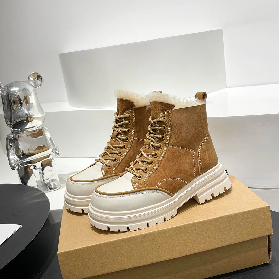 

Donna-in/зимние сапоги; Женские роскошные кожаные теплые ботинки из натуральной шерсти; Повседневные Зимние ботильоны на толстой подошве; Женская обувь на платформе ручной работы