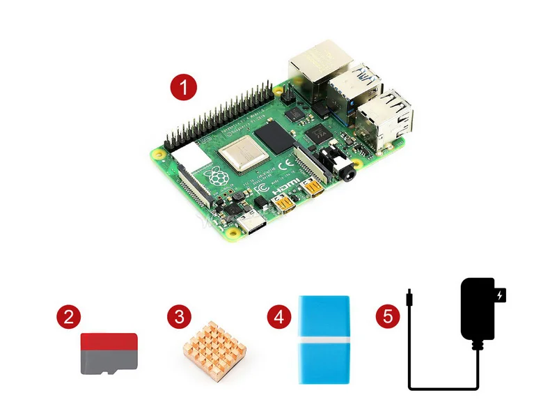 Стартовый комплект Raspberry Pi 4 Model B 8G основные детали карта micro SD 16 ГБ радиатор
