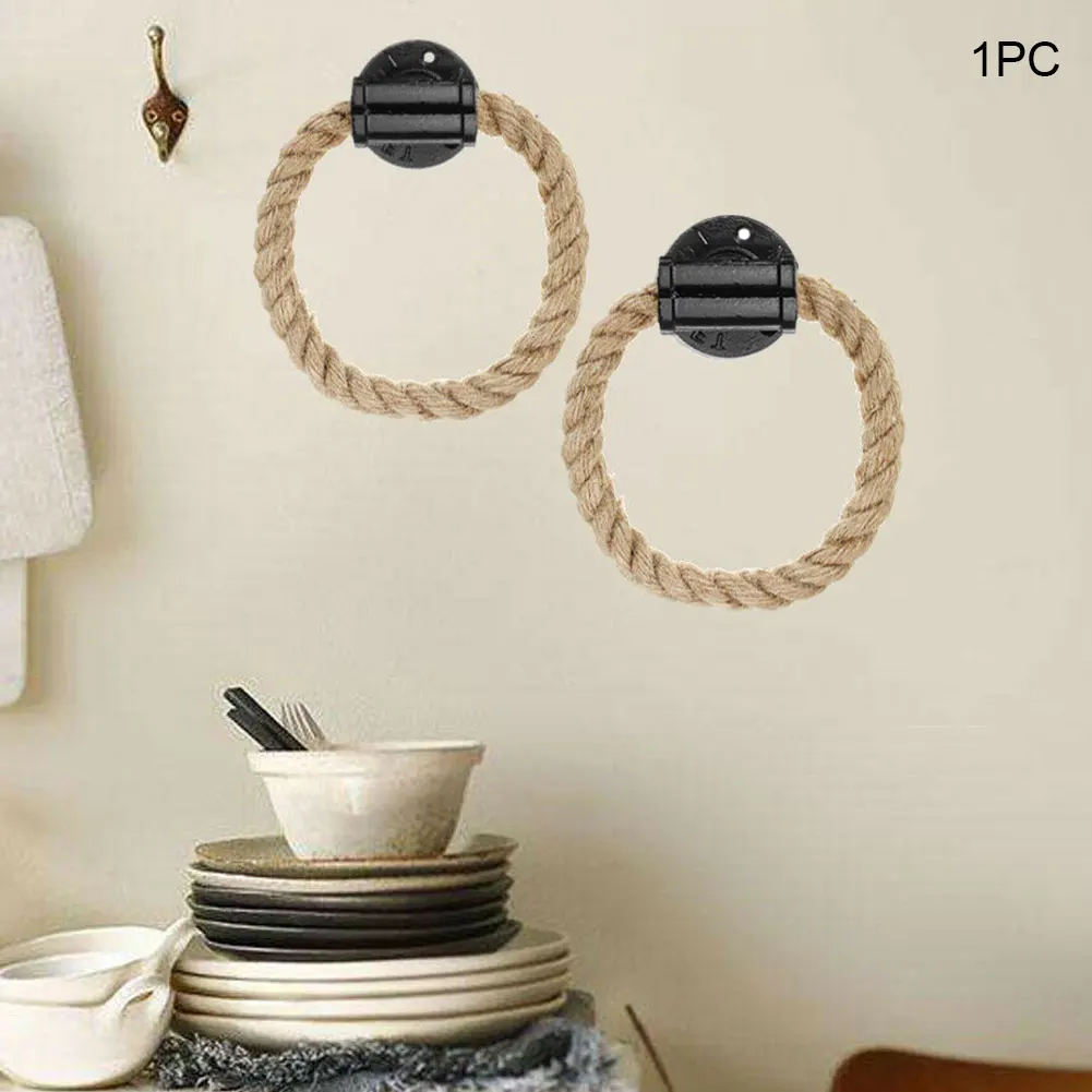 

Towel Holder Wall Mount Home Bathroom Rack Cast Iron Industrial Vintage Toilet Exquisite Rope Hanger Organiser Storage