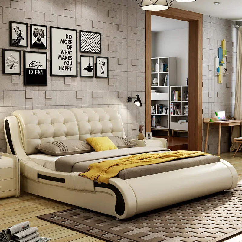 Европейский двуспальный комплект мебели размера king-size современная кожаная