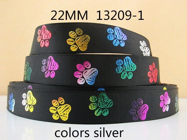 

22mm Footprint Print Silver Hot Stamping Grosgrain Ribbon For Home Decor, Wrapping Gifts & Custom DIY Crafts Decorative,50Yc2457