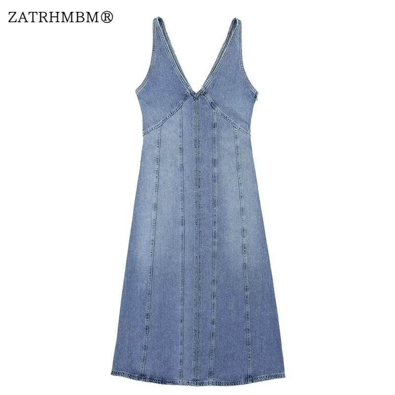 

ZATRHMBM женское летнее Новое модное джинсовое платье миди винтажное платье без бретелек с боковой молнией женские платья Vestidos Mujer 2023