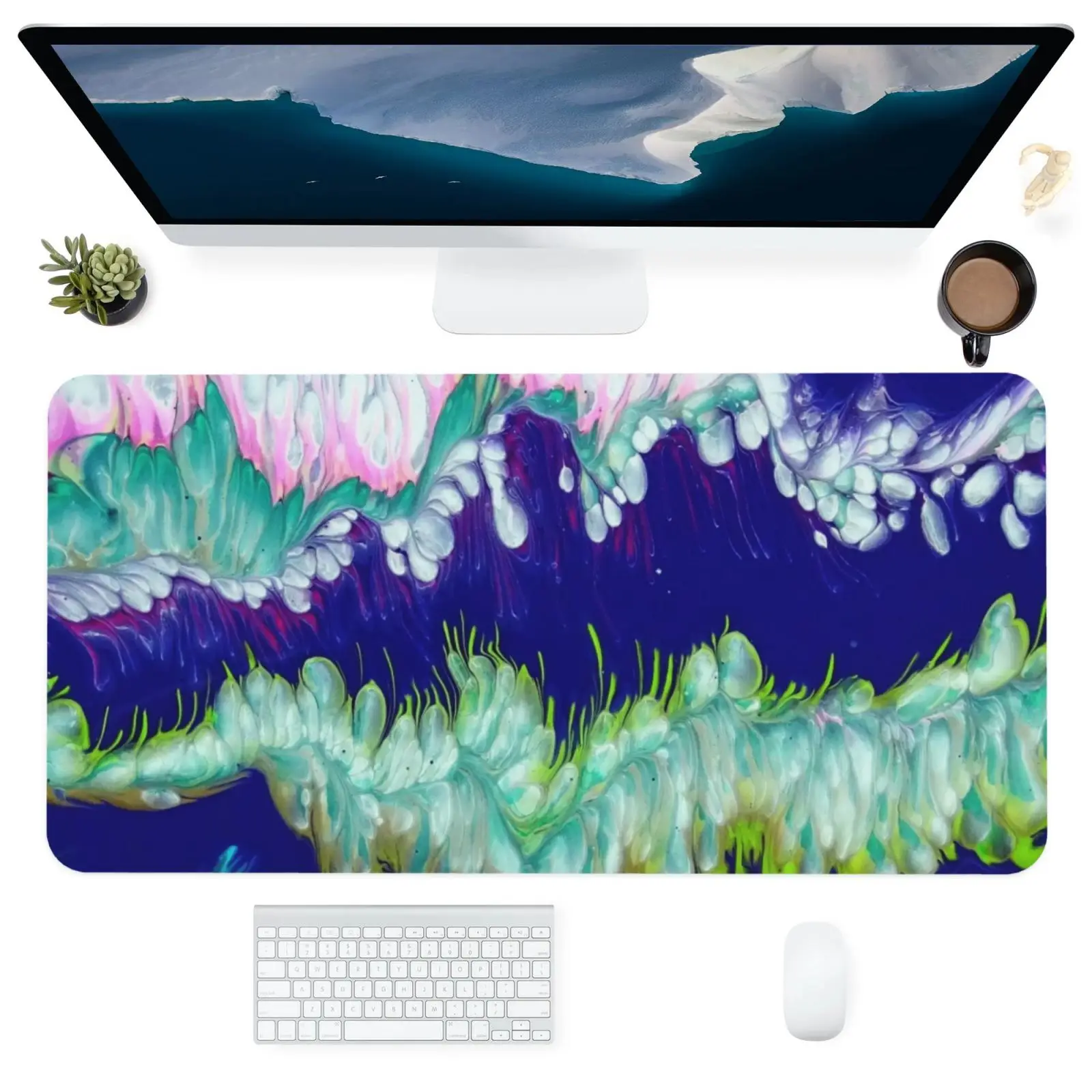 

Computer Office Supplies Keyboards Accessories Mouse Pad Large Square Anti-Slip Desk Pads Mats Painting Blue Green Art Pattern