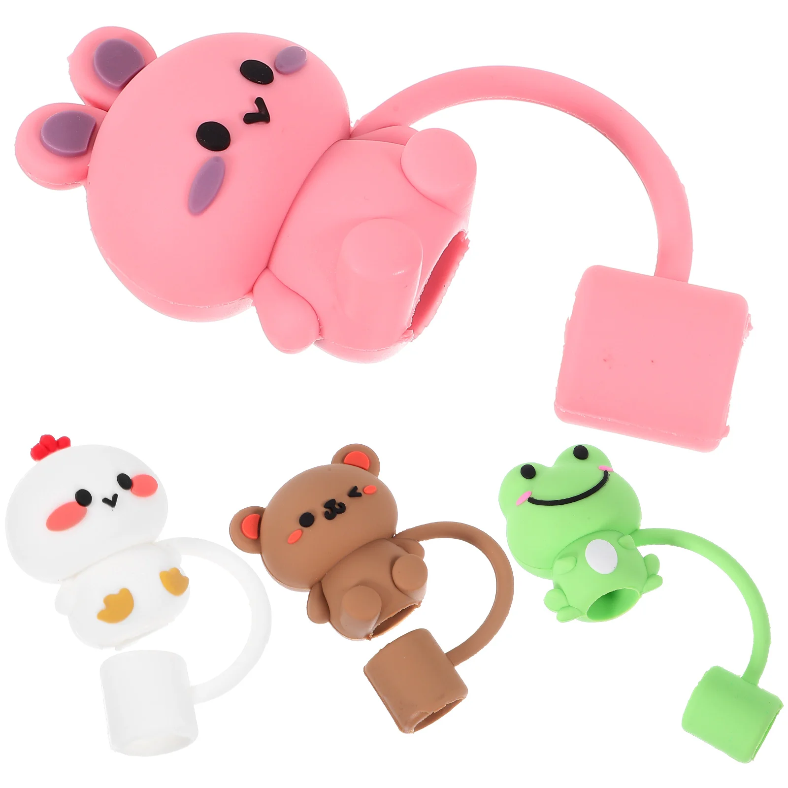

4 Pcs Animal Straw Plugs Toppers Silicone Frog Supplies Drinking Caps End Protector Tip Cover