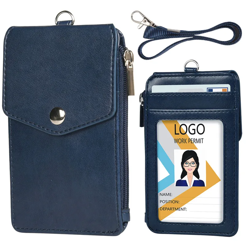 

1PC Women Men Work Credit Card Holder Wallet with Neck Strap Zipper Hasp Student Staff ID Card Bus Desk Organizer Purse