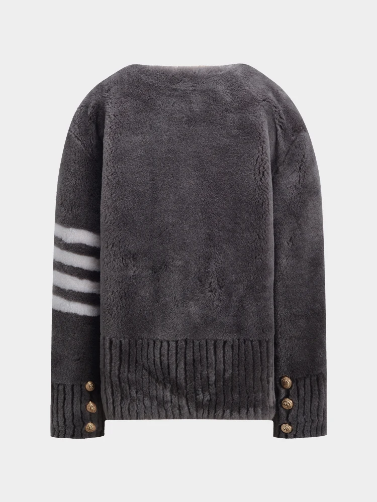 TB THOM Women's Jackets Korean Fashion Brand Winter Coat V-neck Cardigan Stripes Sheep Wool Overcoats Thick Warm Men's Jackets