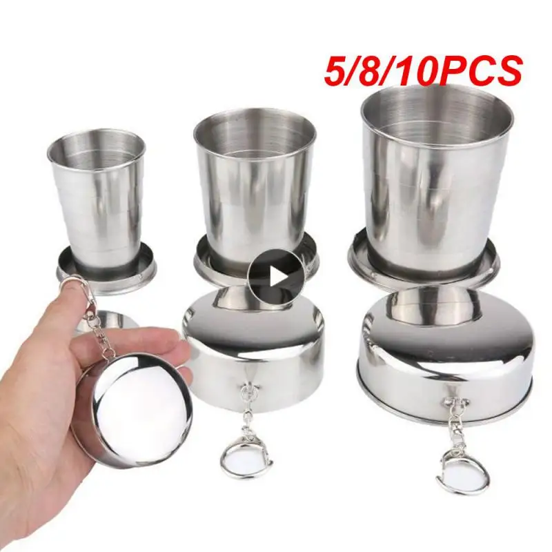 

5/8/10PCS Portable Outdoor Travel Camping Telescopic Mug Folding Handle Portable Stainless Steel Folding Handcup 75/140/250ml