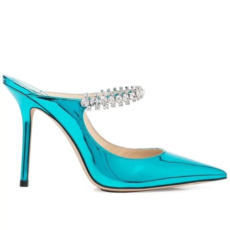 2023 European and American ladies summer new pointed high heels transparent rhinestone sexy fashion sandals