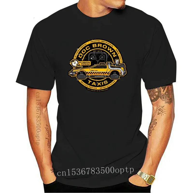 

Camiseta de algodón con estampado para hombre y mujer, camisa de manga corta con cuello redondo, marrón, Doc, taxi, nueva