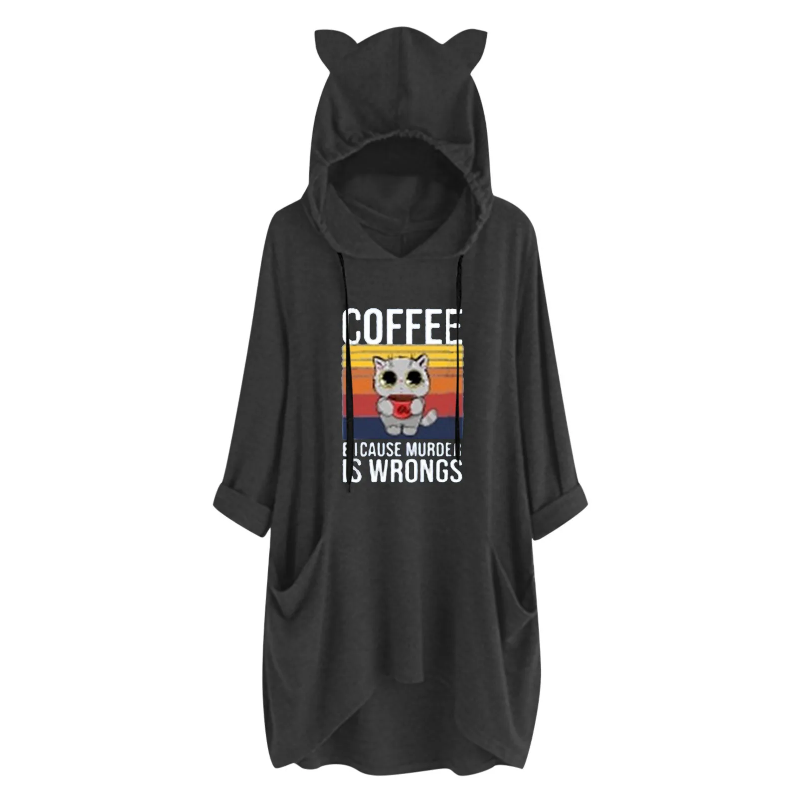 

Женская Длинная толстовка с капюшоном и принтом кошачьего уха