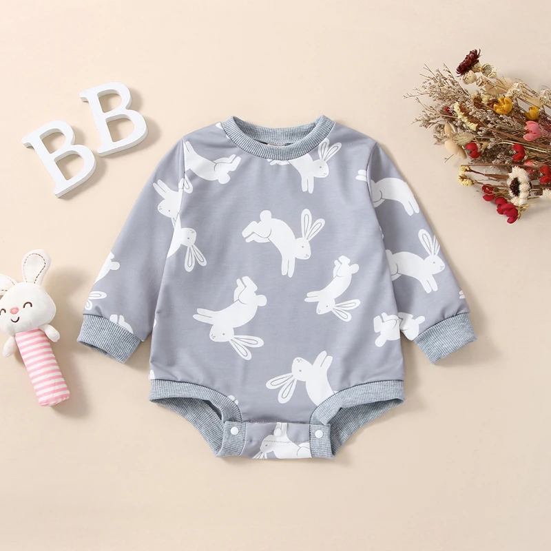 

Пасхальный Комбинезон для маленьких мальчиков 0-18 месяцев, весенне-осенние повседневные комбинезоны с длинным рукавом и принтом кролика