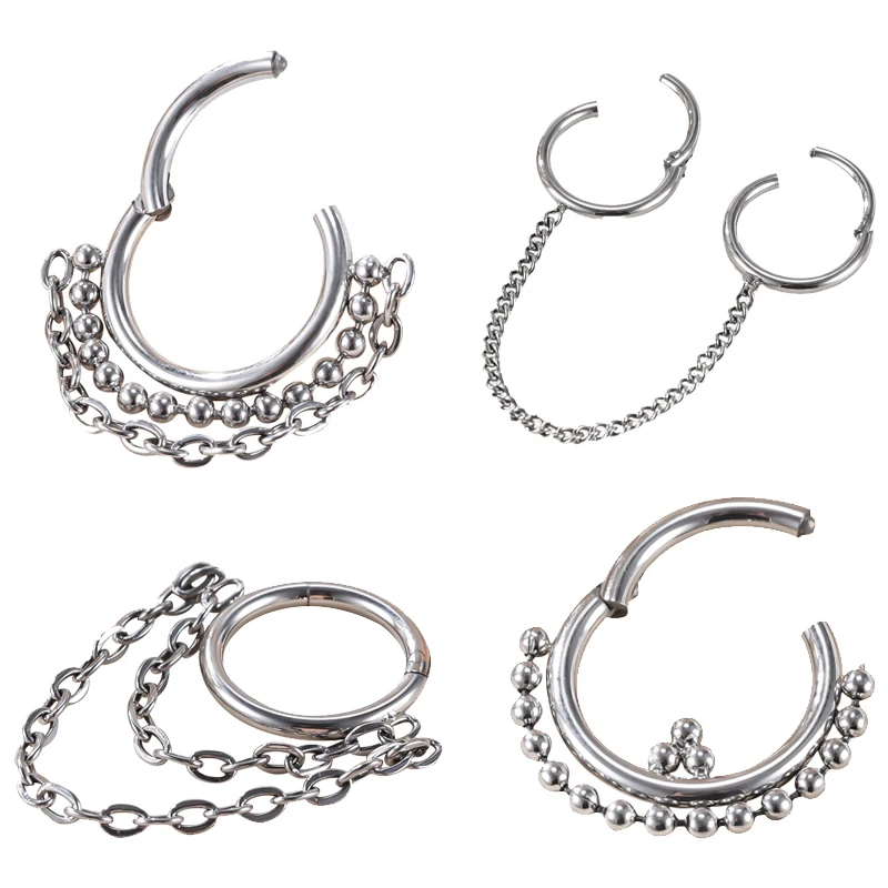 

1PCS 316L Stainless Steel Hinged Segment Hoop Rings with Double Rows Outer Graduated Double Rows Outer Graduated Body Piercing