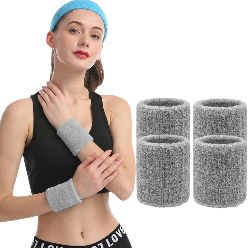 4Pcs/Lot Wrist Sweatband Tennis Sport Wristband Volleyball Gym Elastic Wrist Brace Support Sweat Band Towel Bracelet Protector