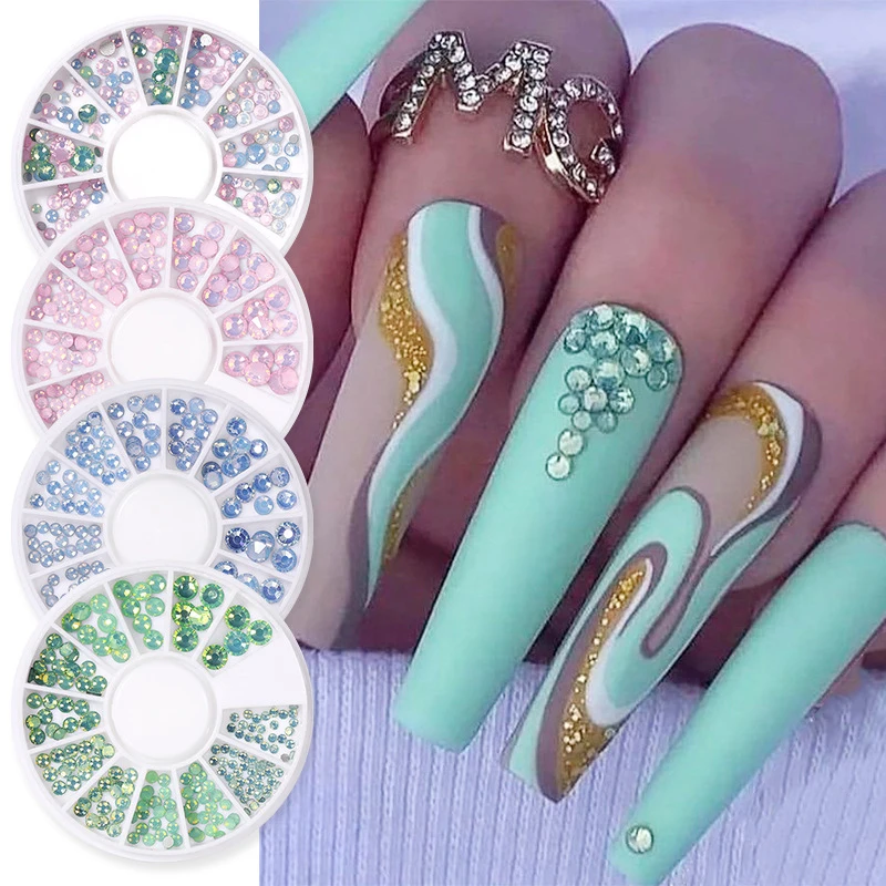 

Nail Rhinestones Crystal Gems Mixed Color Pink 3D Nail Charms Beads In Wheel DIY Nail Art Design Decorations DIY Manicure