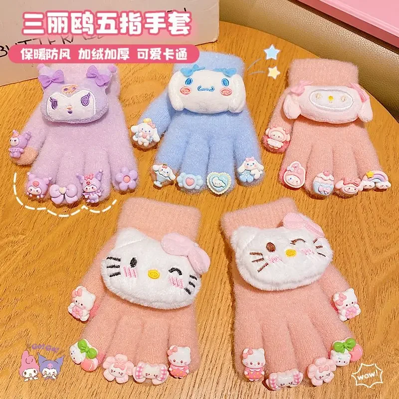 Sanrio Hello Kitty Cinnamoroll аниме детские теплые перчатки зимние милые Kuromi Kawaii бархатные
