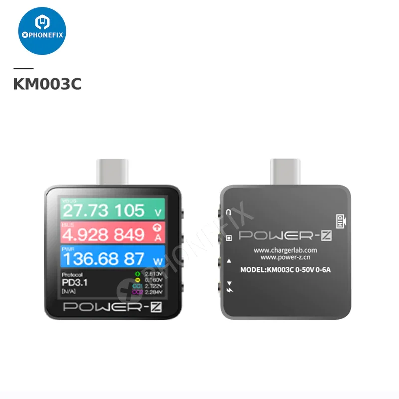 

KM003C POWER-Z Fast USB Type-C QC PD Tester with LCD Display PD3.1 QC5.0 Test Sniffing Detector Voltage Current Capacity Reader