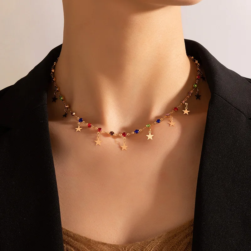 

New Simple Bohemian Colorful Bead Neck Chain Choker Necklace Tassel Star Pendant Boho Jewelry 2022 Chocker Collar For Women Girl