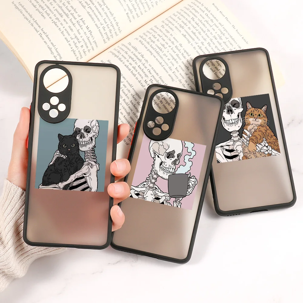 

Skeleton Cat Case For Huawei Honor 50 Case Honor 9A 8X 30 10X Lite 20 50 Pro SE Funda Huawei P30 P40 Lite Pro P50 Matte PC Cover