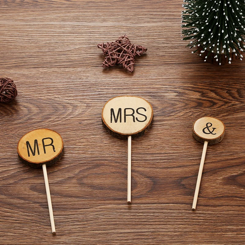 

3P Mr&Mrs Premium Wedding Cake Toppers Mr And Mrs Natural Wood Chic Rustic Party Sweetheart Birthday Valentine's Day Decoration