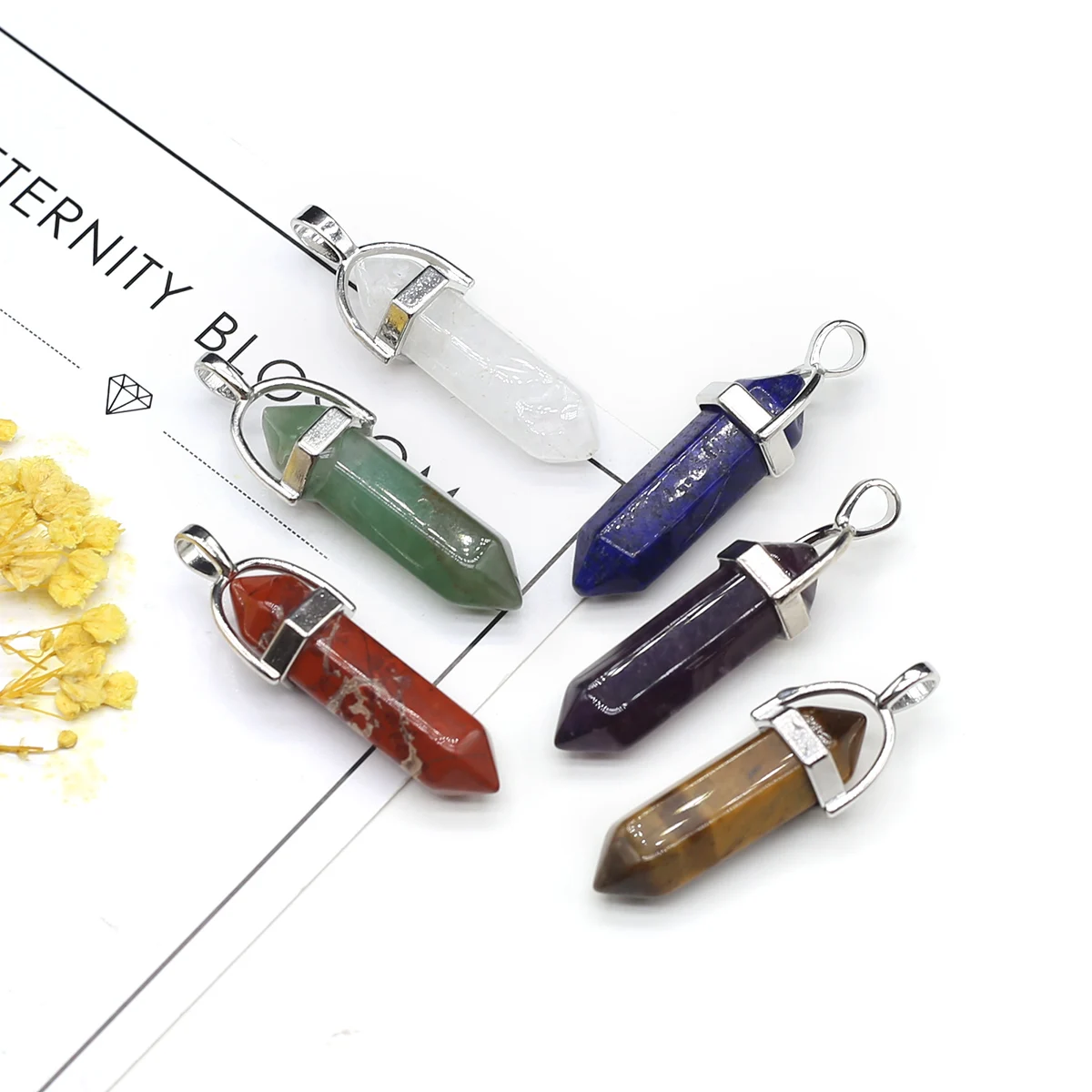 

Natural Stone Pendant Quartz Agate Aventurine Amethyst Tiger Eye Healing Crystal Charms for Jewelry Making DIY Necklaces 6PC