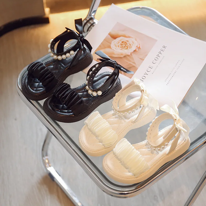 

Summer High Top Kids Girl Shoes Fashion Bridesmaid Shoes Lace Tulle Design Sandals for Princess Pearl Ribbons Shoes Girls G03173