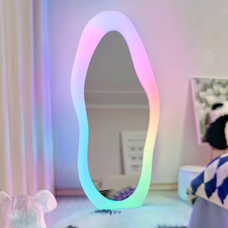

Led Full Body Decorative Mirrors Bedroom Floor Irregular Entrance Large Mirrors Standing Smart Modern Espelho Home Decorations