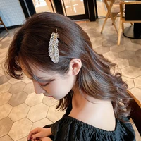 feather pearl rhinestone hairpin simple hair accessories temperament fashion side clip exaggerated fashion headwear for women