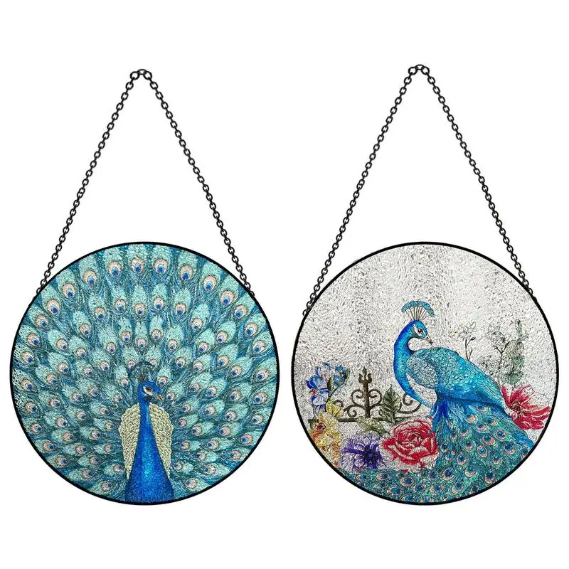 

Stained Glass Panels Stained Glass Window Hangings Panel Gorgeous Peafowl Suncatchers Christmas Artistic Glass Panels Ornaments