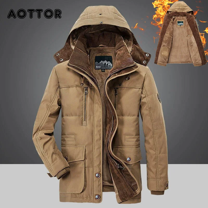 

Winter Men Hooded Parkas Fur Linner Thicken Jacket Male Casual Overcoat Hat Detachable Coats Man Jaqueta Masculina Plus Size 6XL