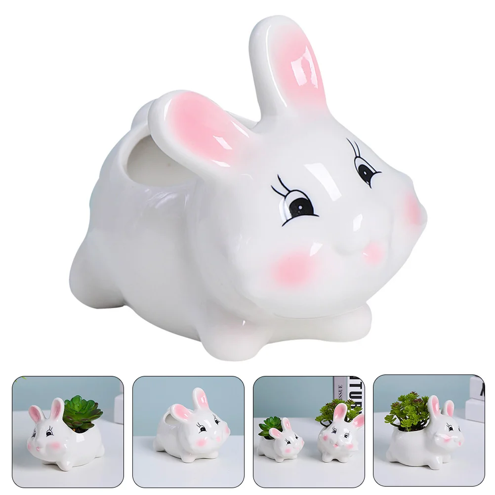 

Pot Planter Rabbit Flower Succulent Pots Ceramic Outdoor Bunny Animal Planting Trees Live Easter The Year Cute Indoor Mini Desk
