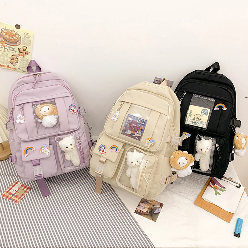 Школьные ранцы в стиле преппи для студентов, повседневный нейлоновый женский рюкзак с несколькими карманами, вместительные сумки для ноутб...